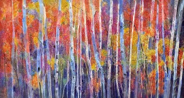 ナイフによる赤黄色の木々の秋 01 Oil Paintings